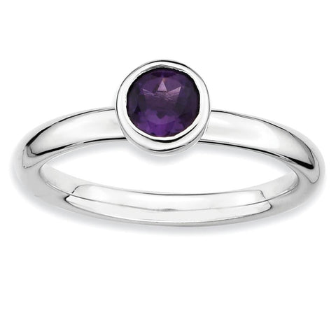 Sterling Silver Stackable Expressions Low 5mm Round Amethyst Ring - shirin-diamonds