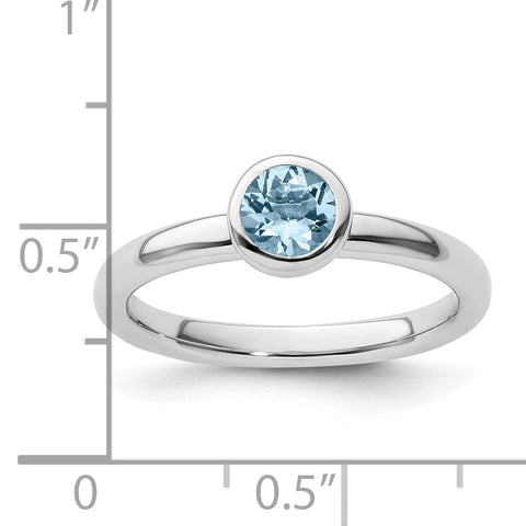 Sterling Silver Stackable Expressions Low 5mm Round Aquamarine Ring