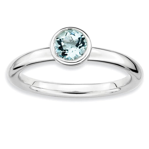 Sterling Silver Stackable Expressions Low 5mm Round Aquamarine Ring - shirin-diamonds