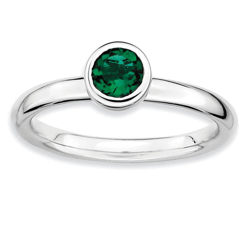 Sterling Silver Stackable Expressions Low 5mm Round Cr. Emerald Ring - shirin-diamonds