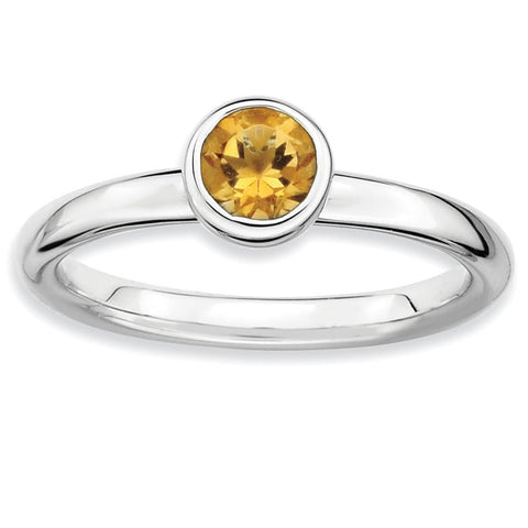 Sterling Silver Stackable Expressions Low 5mm Round Citrine Ring - shirin-diamonds