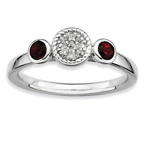 Sterling Silver Stackable Expressions Dbl Round Garnet & Dia. Ring - shirin-diamonds