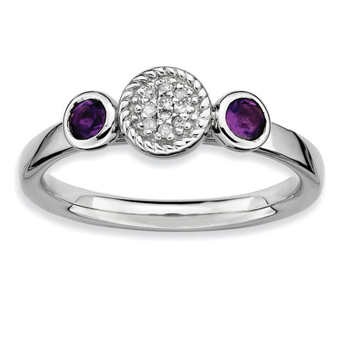 Sterling Silver Stackable Expressions Dbl Round Amethyst & Dia. Ring - shirin-diamonds