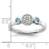Sterling Silver Stackable Expressions Dbl Round Aquamarine & Dia. Ring