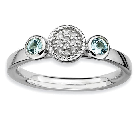 Sterling Silver Stackable Expressions Dbl Round Aquamarine & Dia. Ring - shirin-diamonds