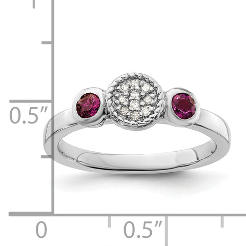 Sterling Silver Stackable Expressions Dbl Round Rhod. Garnet & Dia. Ring