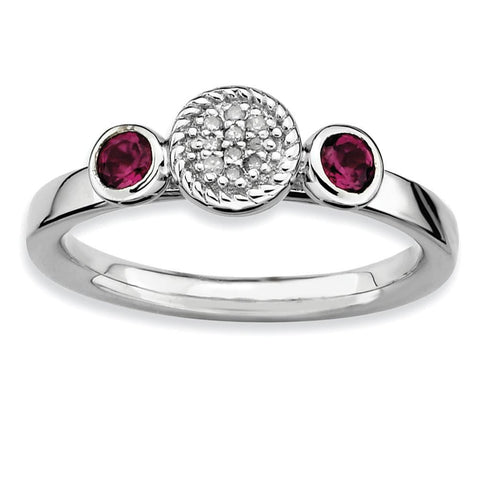 Sterling Silver Stackable Expressions Dbl Round Rhod. Garnet & Dia. Ring - shirin-diamonds