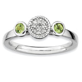 Sterling Silver Stackable Expressions Dbl Round Peridot & Dia. Ring - shirin-diamonds