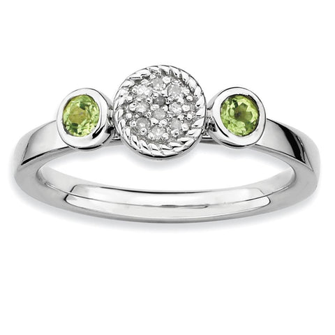 Sterling Silver Stackable Expressions Dbl Round Peridot & Dia. Ring - shirin-diamonds