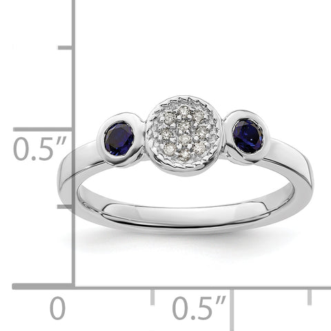Sterling Silver Stackable Expressions Dbl Round Cr. Sapphire & Dia. Ring