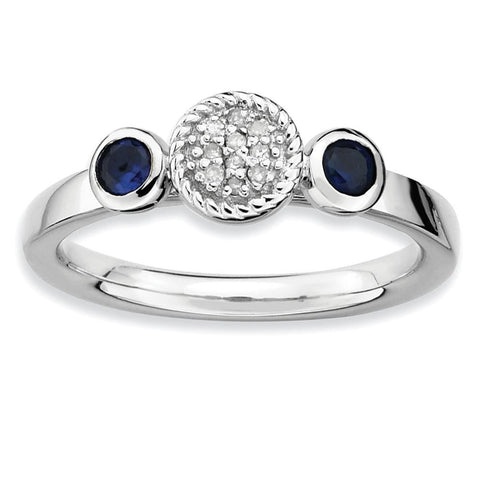 Sterling Silver Stackable Expressions Dbl Round Cr. Sapphire & Dia. Ring - shirin-diamonds