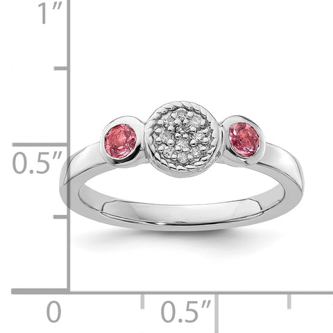 Sterling Silver Stackable Expressions Dbl Round Pink Tourm. & Dia. Ring