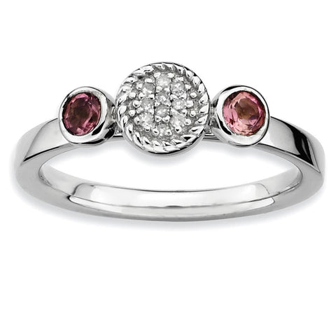 Sterling Silver Stackable Expressions Dbl Round Pink Tourm. & Dia. Ring - shirin-diamonds