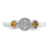 Sterling Silver Stackable Expressions Dbl Round Citrine & Dia. Ring