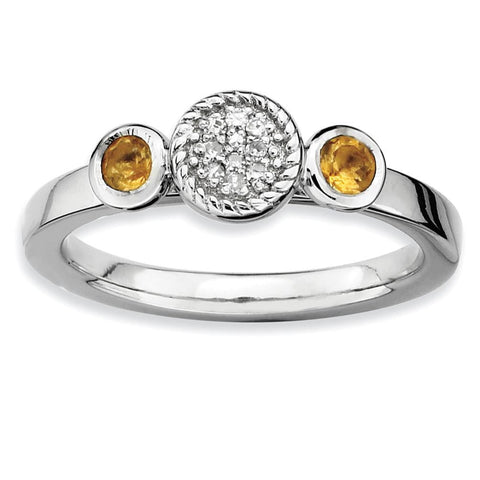 Sterling Silver Stackable Expressions Dbl Round Citrine & Dia. Ring - shirin-diamonds