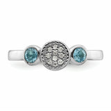 Sterling Silver Stackable Expressions Dbl Round Blue Topaz & Dia. Ring