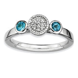 Sterling Silver Stackable Expressions Dbl Round Blue Topaz & Dia. Ring - shirin-diamonds