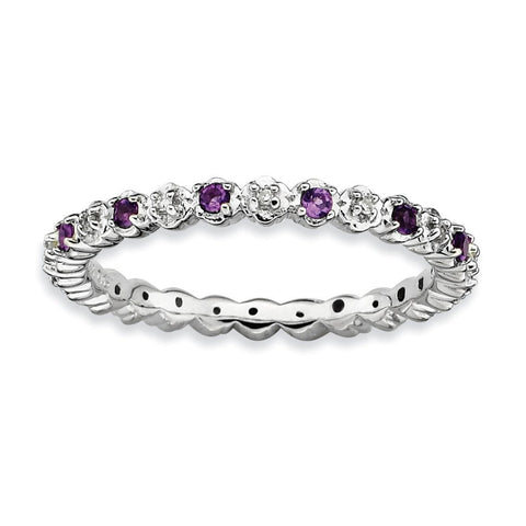 Sterling Silver Stackable Expressions Amethyst & Diamond Ring - shirin-diamonds
