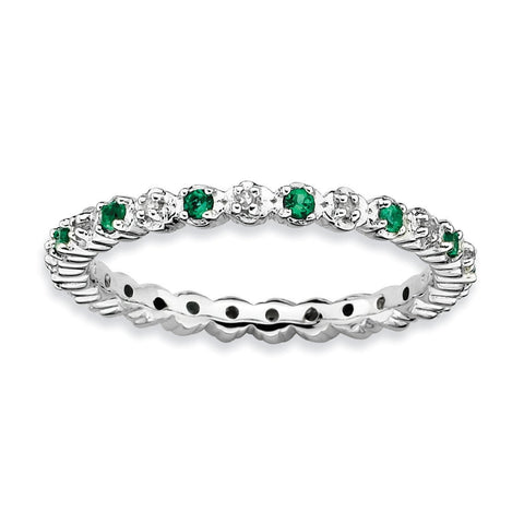 Sterling Silver Stackable Expressions Cr. Emerald & Diamond Ring - shirin-diamonds
