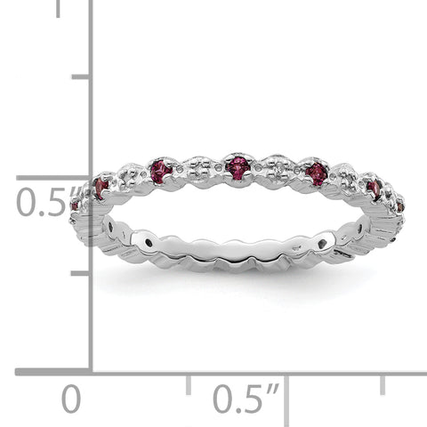Sterling Silver Stackable Expressions Rhod. Garnet & Diamond Ring