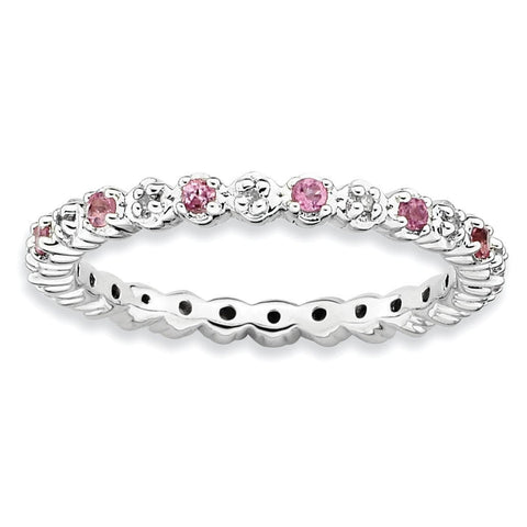 Sterling Silver Stackable Expressions Pink Tourm. & Diamond Ring - shirin-diamonds