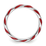 Sterling Silver Stackable Expressions Twisted Red Enameled Ring
