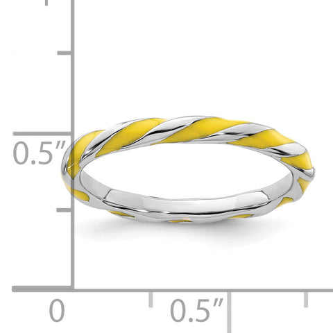 Sterling Silver Stackable Expressions Twisted Yellow Enameled Ring