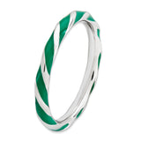 Sterling Silver Stackable Expressions Twisted Green Enameled Ring