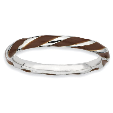 Sterling Silver Stackable Expressions Twisted Brown Enameled Ring - shirin-diamonds