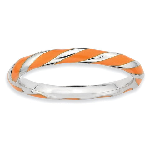 Sterling Silver Stackable Expressions Twisted Orange Enameled Ring - shirin-diamonds