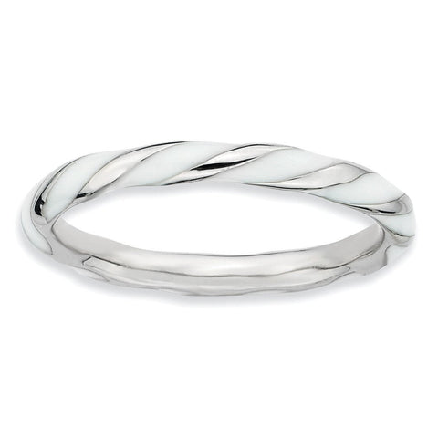 Sterling Silver Stackable Expressions Twisted White Enameled Ring - shirin-diamonds