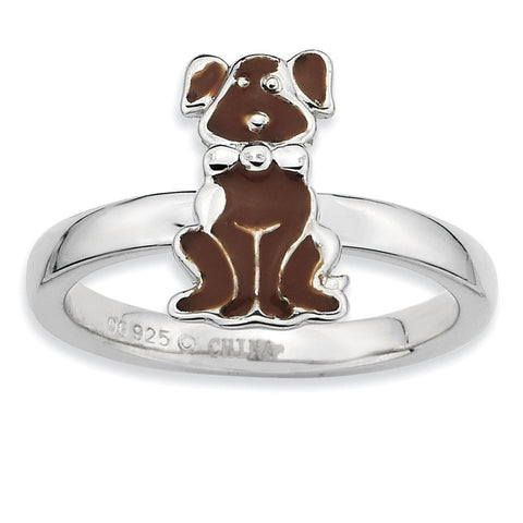 Sterling Silver Stackable Expressions Brown Enameled Dog Ring - shirin-diamonds