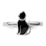 Sterling Silver Stackable Expressions Black Enameled Cat Ring
