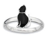 Sterling Silver Stackable Expressions Black Enameled Cat Ring - shirin-diamonds
