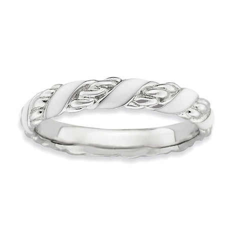 Sterling Silver Stackable Expressions Polished White Enameled Ring - shirin-diamonds