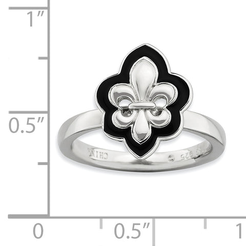 Sterling Silver Stackable Expressions Polished Enameled Fleur De Lis Ring