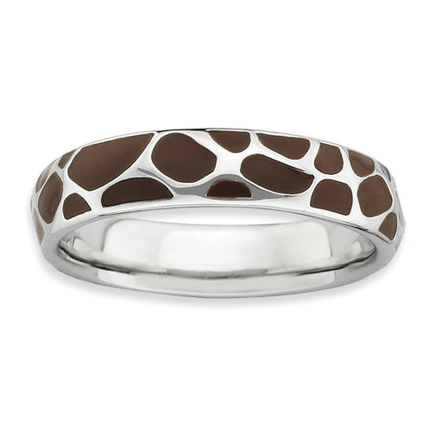Sterling Silver Stackable Expressions Polished Enameled Animal Print Ring - shirin-diamonds