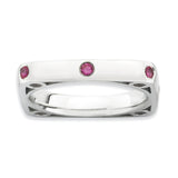 Sterling Silver Stackable Expressions Polished Created Ruby Square Ring - shirin-diamonds