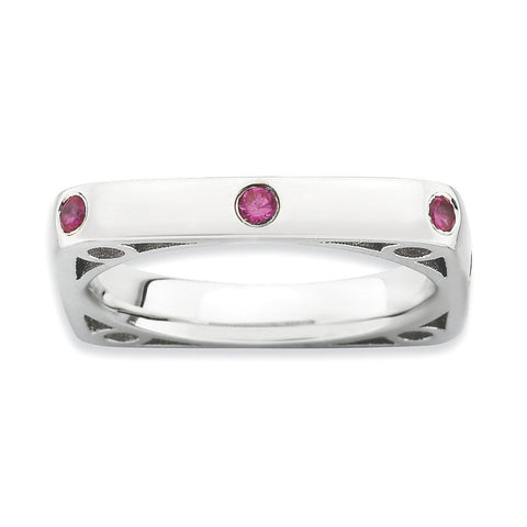 Sterling Silver Stackable Expressions Polished Created Ruby Square Ring - shirin-diamonds
