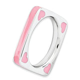 Sterling Silver Stackable Expressions Polished Pink Enameled Square Ring