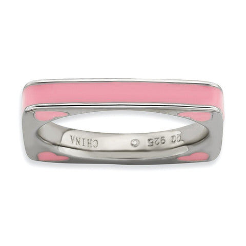 Sterling Silver Stackable Expressions Polished Pink Enameled Square Ring - shirin-diamonds