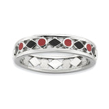Sterling Silver Stackable Expressions Polished Black/Red Enameled Ring - shirin-diamonds