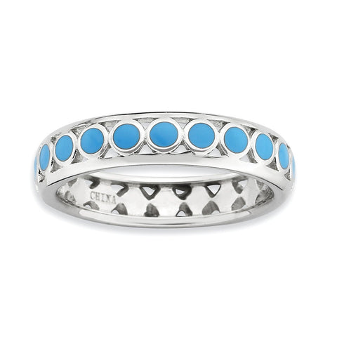 Sterling Silver Stackable Expressions Polished Blue Circles Enameled Ring - shirin-diamonds