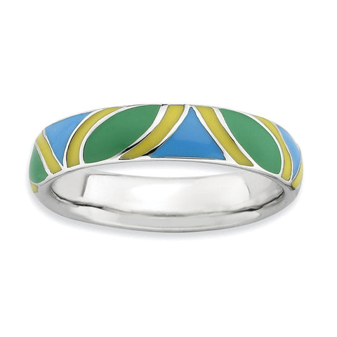 Sterling Silver Stackable Expressions Polished Multi color Enameled Ring - shirin-diamonds