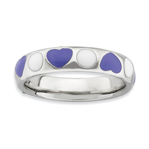 Sterling Silver Stackable Expressions Polished Purple/White Enameled Ring - shirin-diamonds