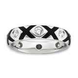 Sterling Silver Stackable Expressions Polished CZ & Enameled Ring - shirin-diamonds