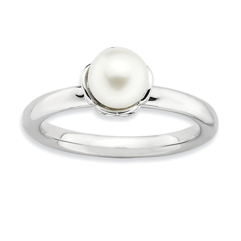 Sterling Silver Stack Exp. Polished White FW Cultured Pearl Ring - shirin-diamonds