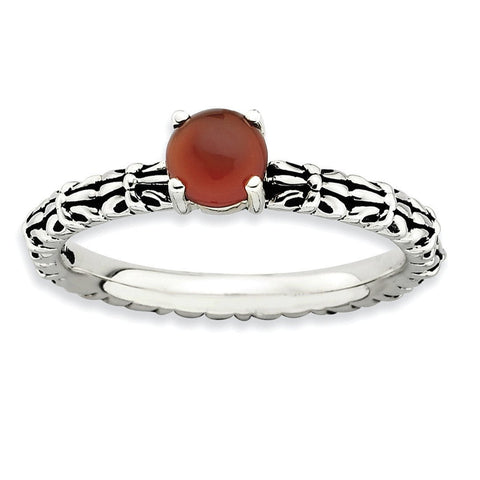 Sterling Silver Stackable Expressions Antiqued Red Agate Ring - shirin-diamonds