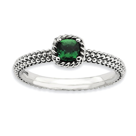 Sterling Silver Stackable Expressions Polished Cr.Emerald Ring - shirin-diamonds