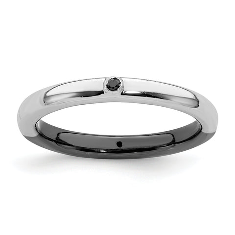 Sterling Silver Stackable Expressions Polished Half White/Black Dia Ring